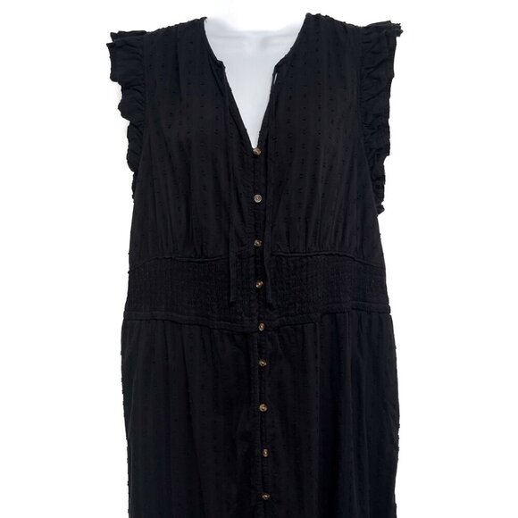 Sonoma Smocked Swiss Dot Ruffle Button Front Maxi Dress Black 1X Plus Size - Picture 4 of 9